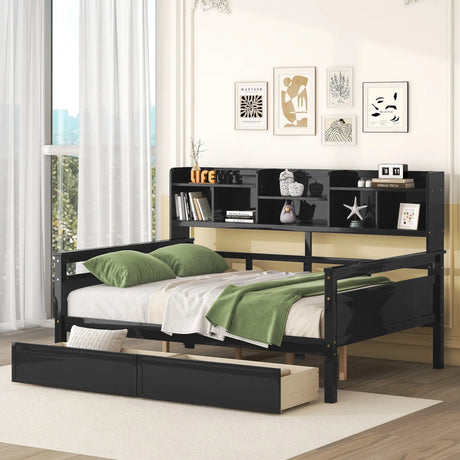 Daybed, Wood Slat Support, With Bedside Shelves And Two Drawers - Furniture Home Direct
