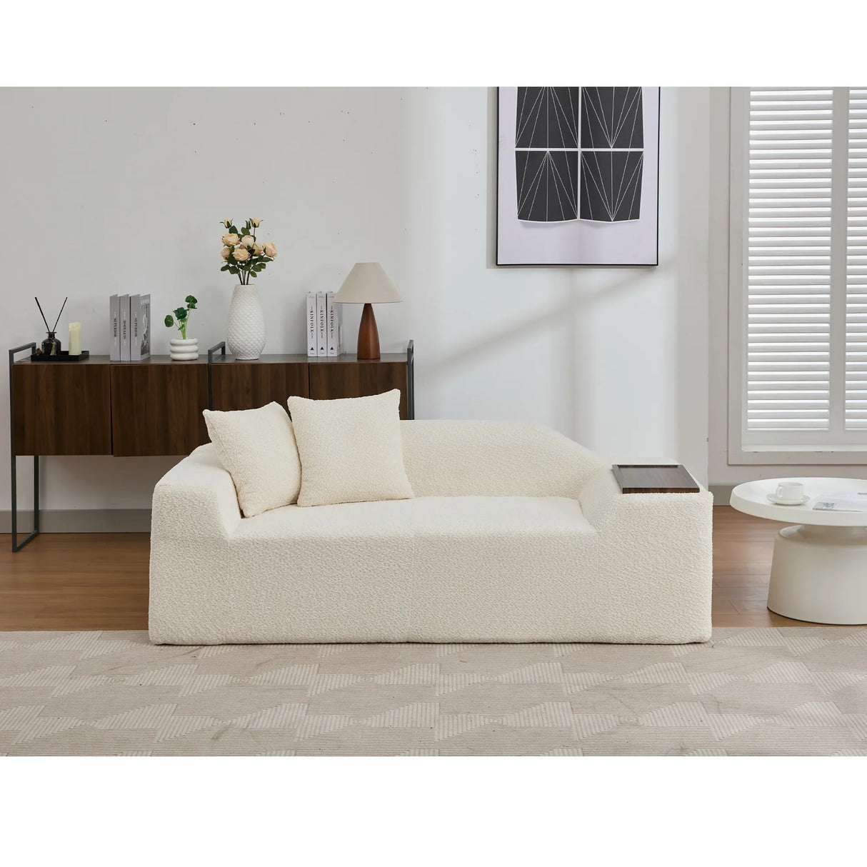 2 Piece Boucle Cloud Living Room Set, Beige - Furniture Home Direct
