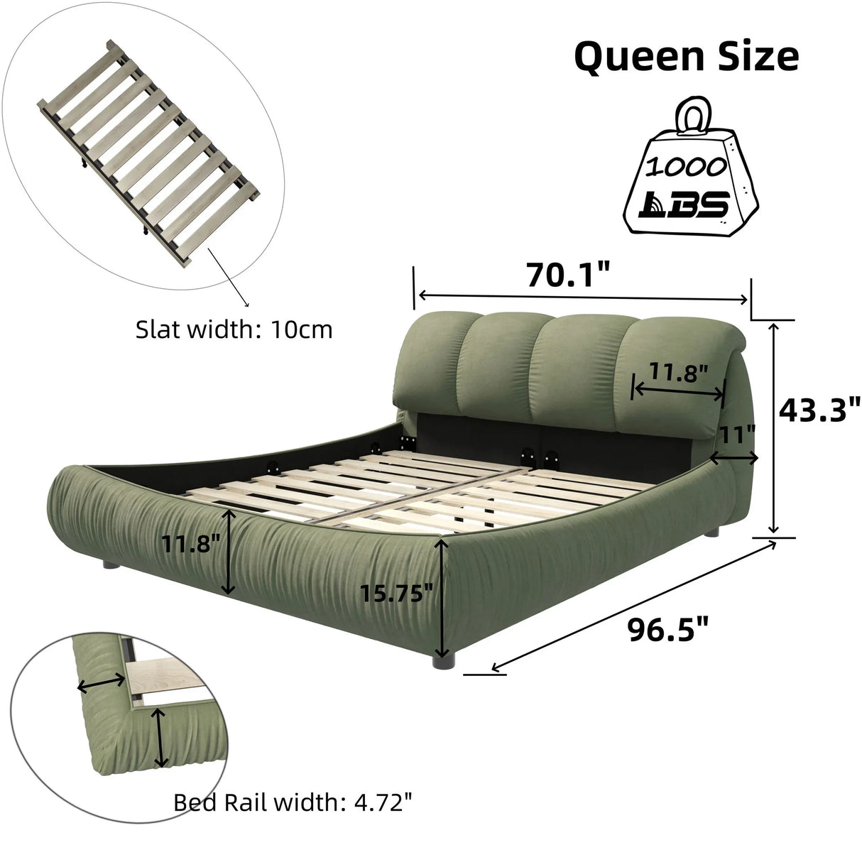 Luxury Upholstered Platform Bed With Oversized Padded Backrest And Solid Wood Frame - Furniture Home Direct