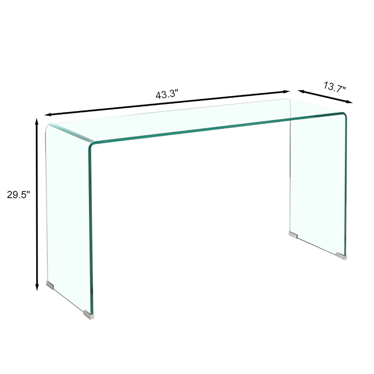 Elegant Transparent Tempered Glass Console Table With Rounded Edges, Modern Sofa Table - Clear - Furniture Home Direct