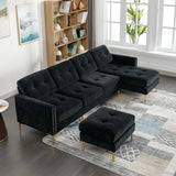 Modern L - Shape Convertible Sectional Sofa With Movable Ottoman - Furniture Home Direct