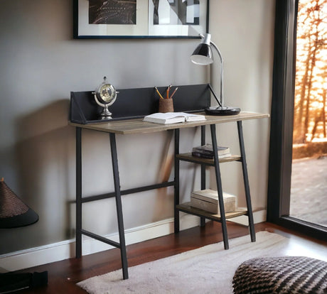 Garima - Legs Writing Desk - Rustic Oak / Black - Furniture Home Direct