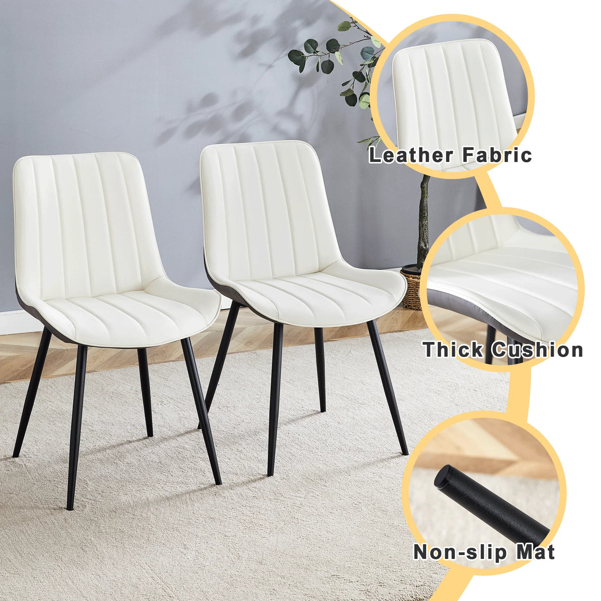 Dining Chairs Four Upholstered Leather Black Legs White - Furniture Home Direct
