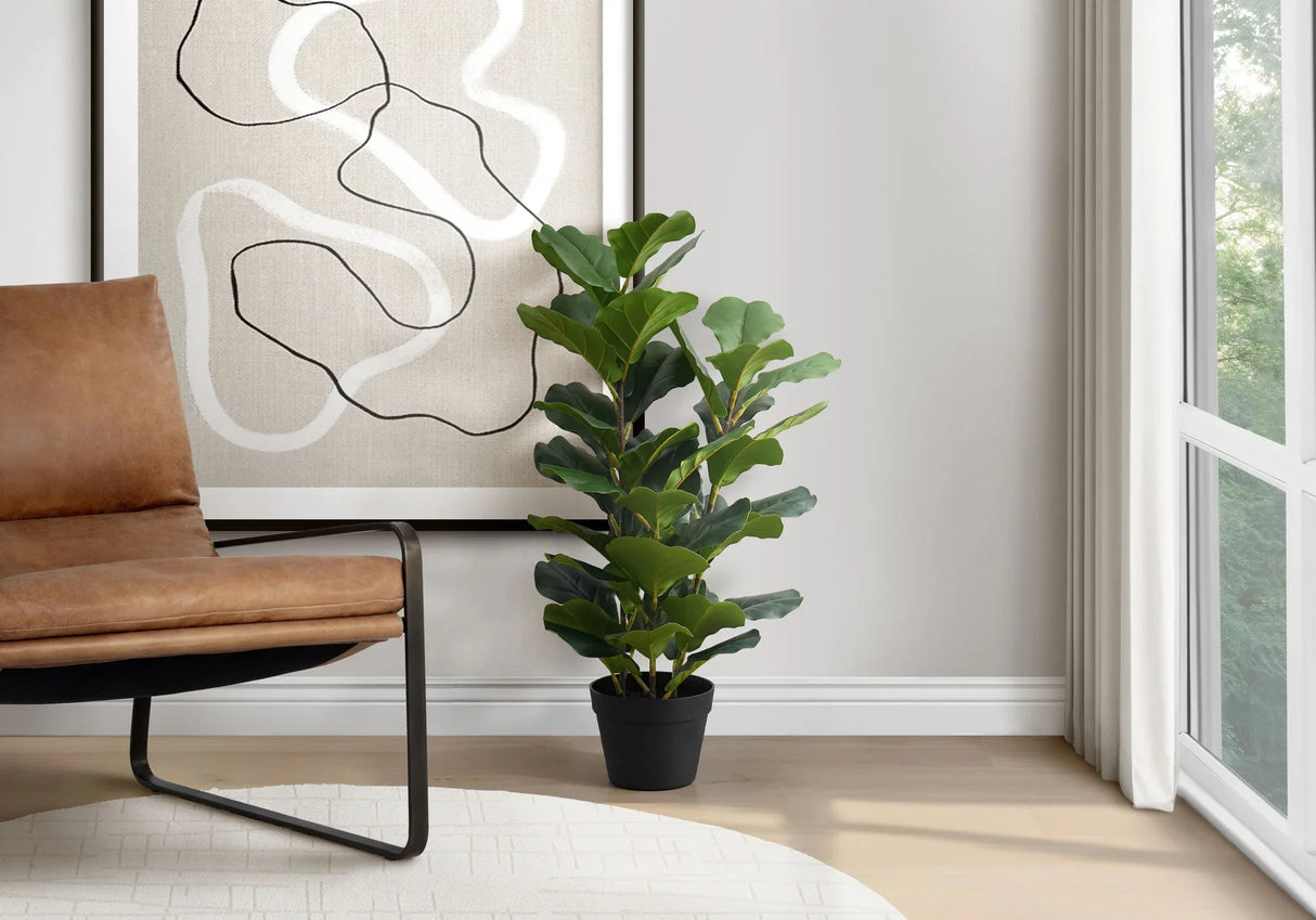 32" Tall, Artificial Plant, Fiddle Tree, Indoor, Faux, Fake, Floor, Greenery, Potted, Real Touch, Decorative - Green / Black - Furniture Home Direct