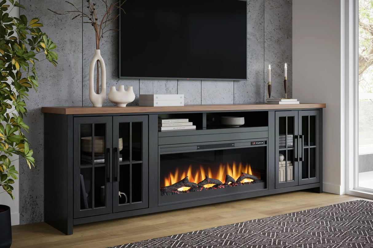 Essex - Fireplace TV Stand Console For TVs Up To 100" - Black, Whiskey - Furniture Home Direct