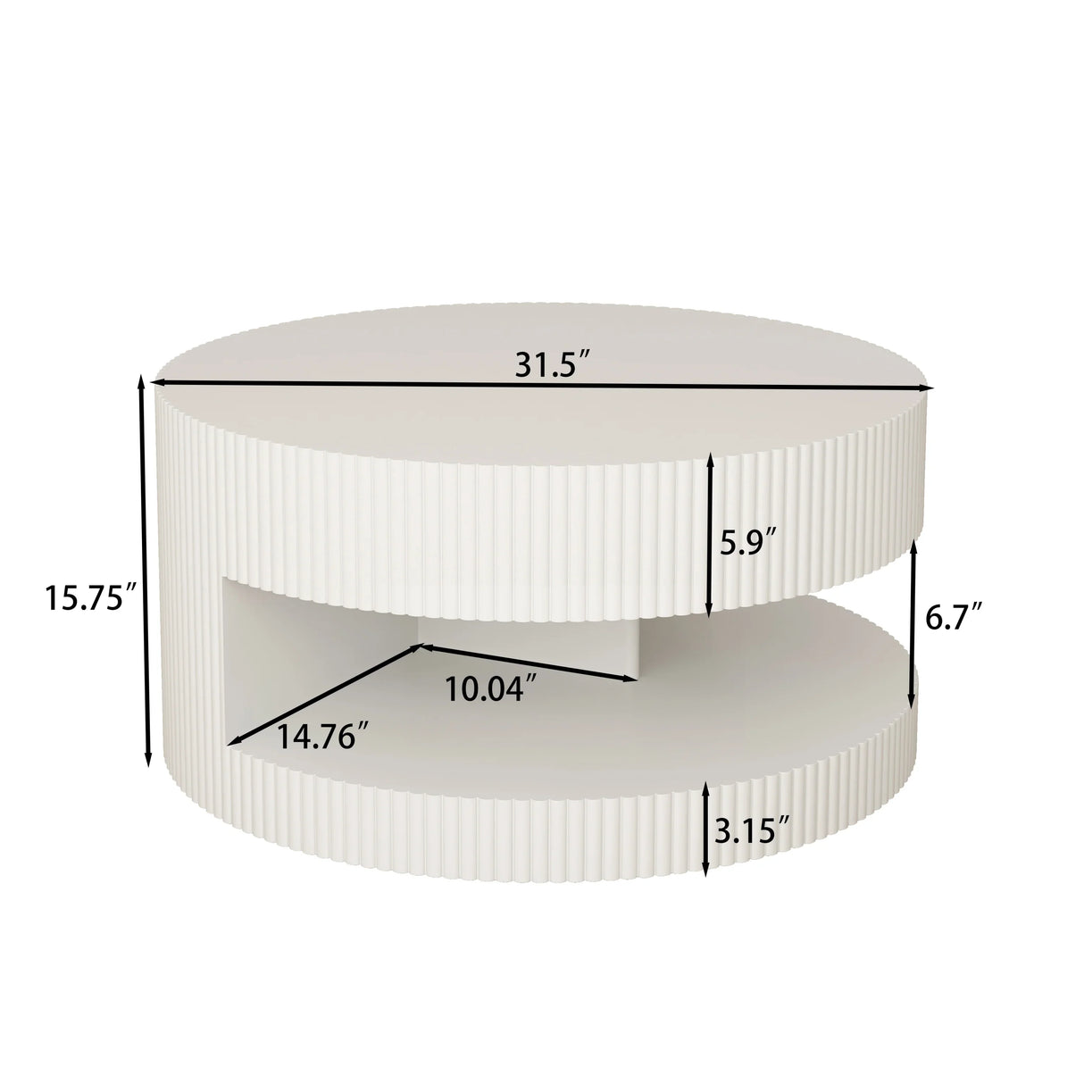 Coffee Table Round Modern Fluted Storage Shelf White - Furniture Home Direct