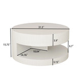 Coffee Table Round Modern Fluted Storage Shelf White - Furniture Home Direct