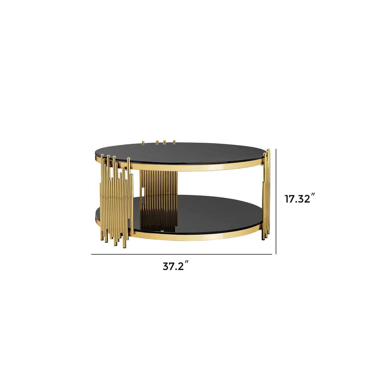 Elegant Round Table With Double Layer Tempered Glass Top And Stainless Steel Frame For Living Room - Furniture Home Direct