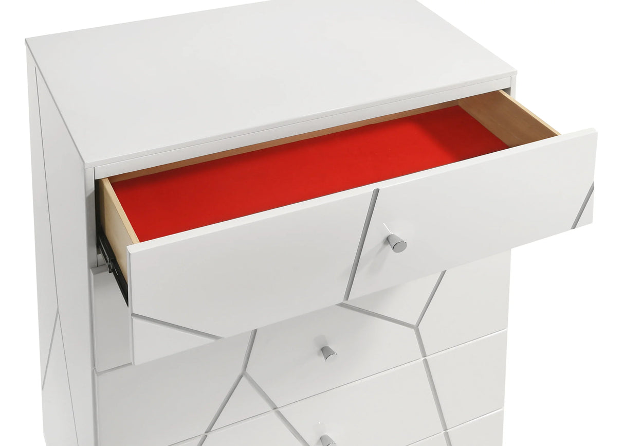 Bedroom Set Modern Geometric Wood Finish Five Piece White - Furniture Home Direct