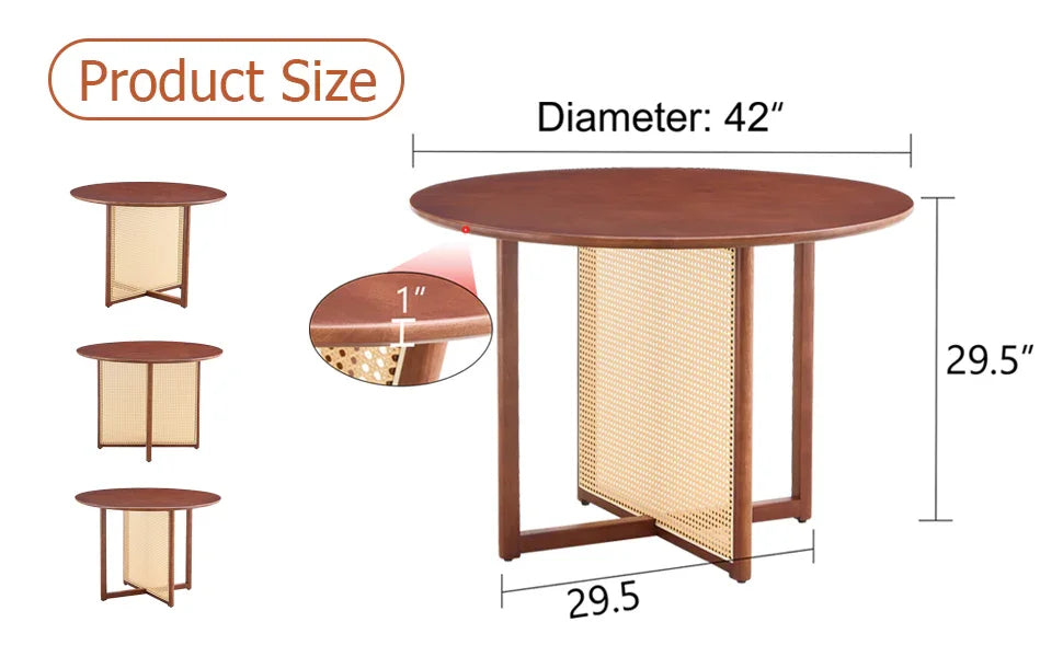Dining Table Round Solid Wood Modern Rustic Style Walnut - Furniture Home Direct