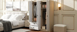 Wardrobe With Drawers And Hanging Rod Solid Wood White - Furniture Home Direct