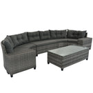8 Pieces Outdoor Wicker Round Sofa Set, Half-Moon Sectional Sets All Weather, Curved Sofa Set With Rectangular Coffee Table, PE Rattan Water-Resistant And UV Protected, Movable Cushion - Furniture Home Direct
