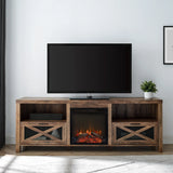 Industrial Farmhouse Metal Mesh Drop Down X Door Fireplace TV Stand - Furniture Home Direct