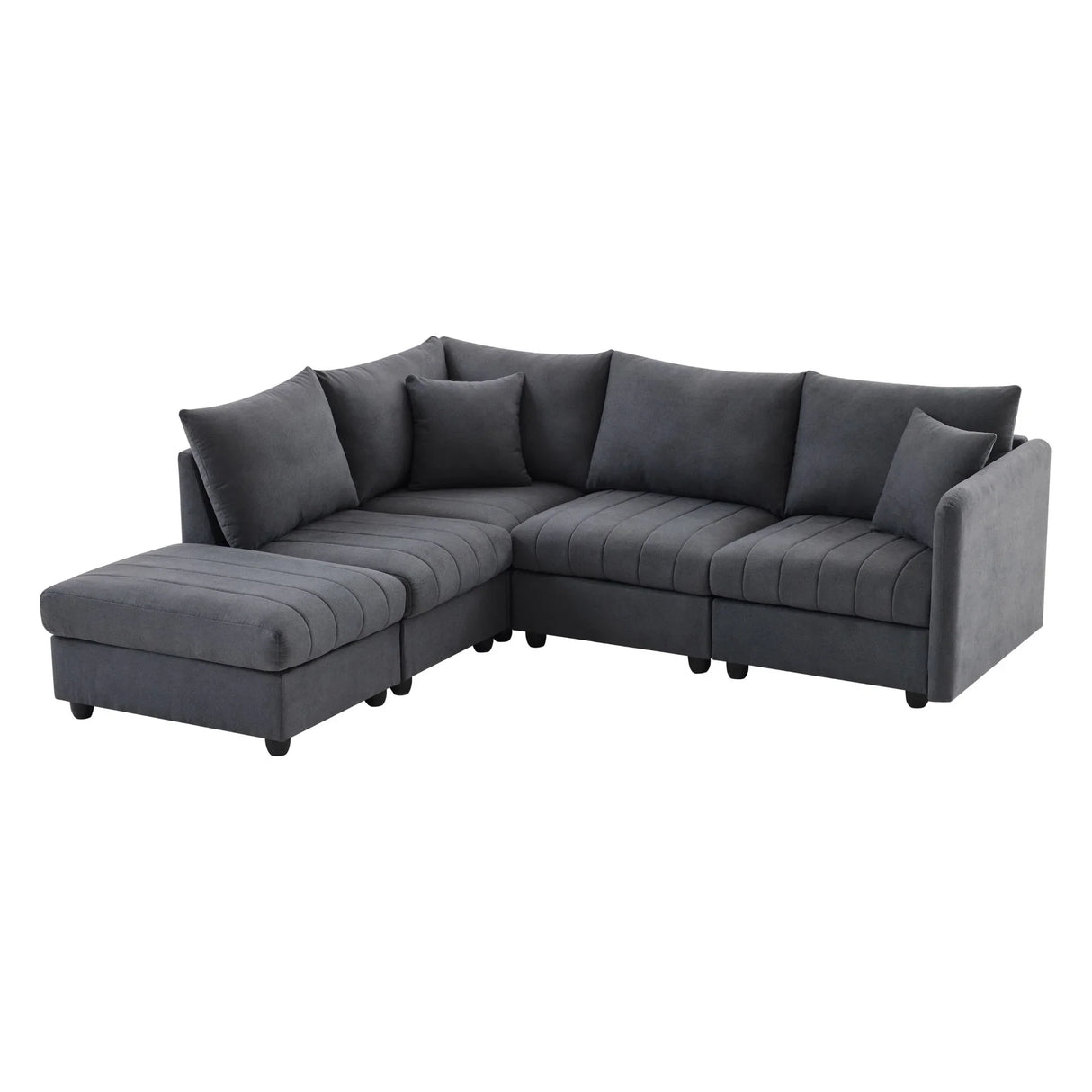 Modern Sectional Sofa With Vertical Stripes, 2 Pillows, 5 Seat Couch With Convertible Ottoman, Various Combinations, L-Shape Indoor Furniture For Living Room - Furniture Home Direct