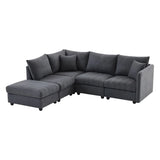 Modern Sectional Sofa With Vertical Stripes, 2 Pillows, 5 Seat Couch With Convertible Ottoman, Various Combinations, L-Shape Indoor Furniture For Living Room - Furniture Home Direct