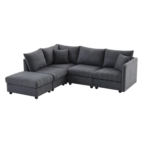 Modern Sectional Sofa With Vertical Stripes, 2 Pillows, 5 Seat Couch With Convertible Ottoman, Various Combinations, L-Shape Indoor Furniture For Living Room - Furniture Home Direct