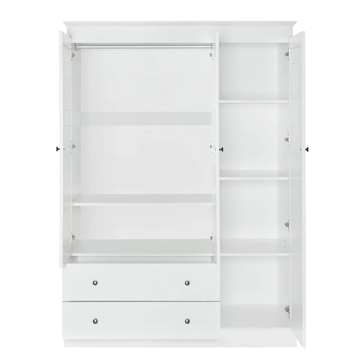 3 Shutter Door Wardrobe Armoire Closet with 2 Drawers, White - Furniture Home Direct