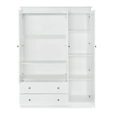 3 Shutter Door Wardrobe Armoire Closet with 2 Drawers, White - Furniture Home Direct
