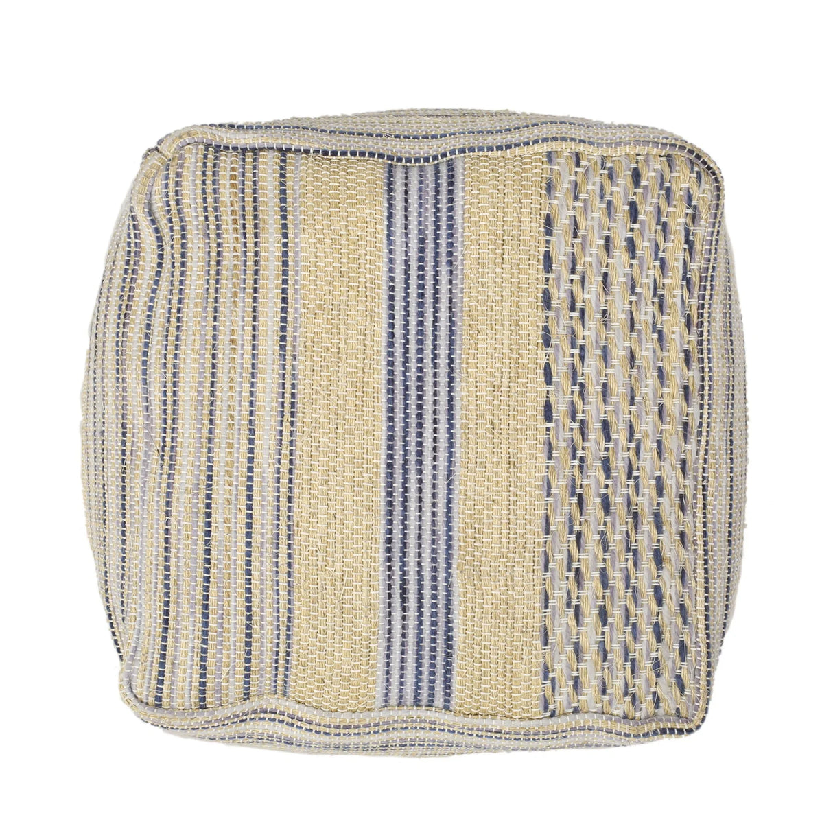 Western - Handcrafted Fabric Pouf, Durable - Natural / Blue - Furniture Home Direct