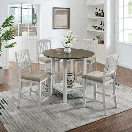 5 Piece Counter Height Dining Set with foldable leaves - Furniture Home Direct