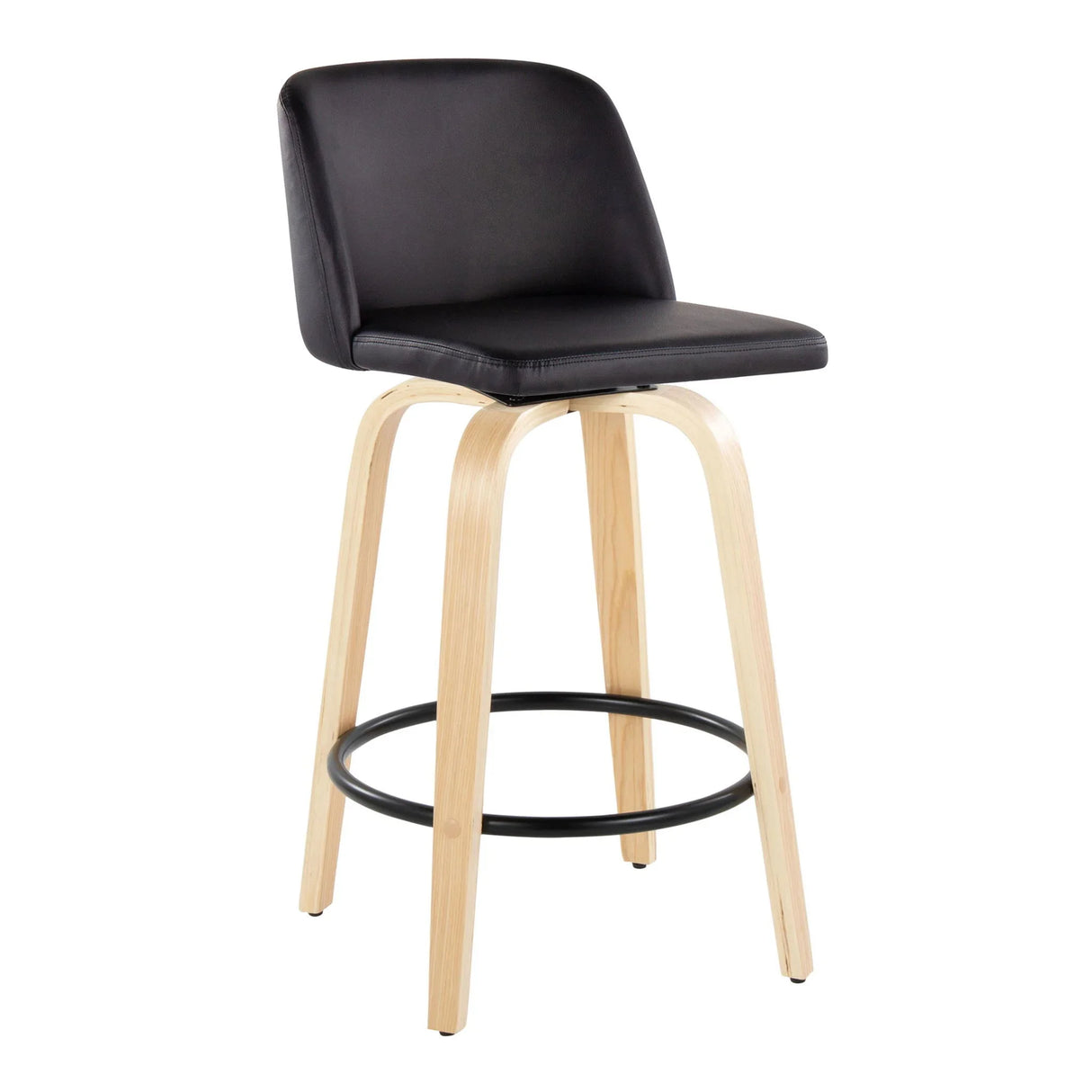 Toriano - Contemporary Modern Fixed Height Counter Stool Swivel With Round Footrest (Set of 2) - Furniture Home Direct