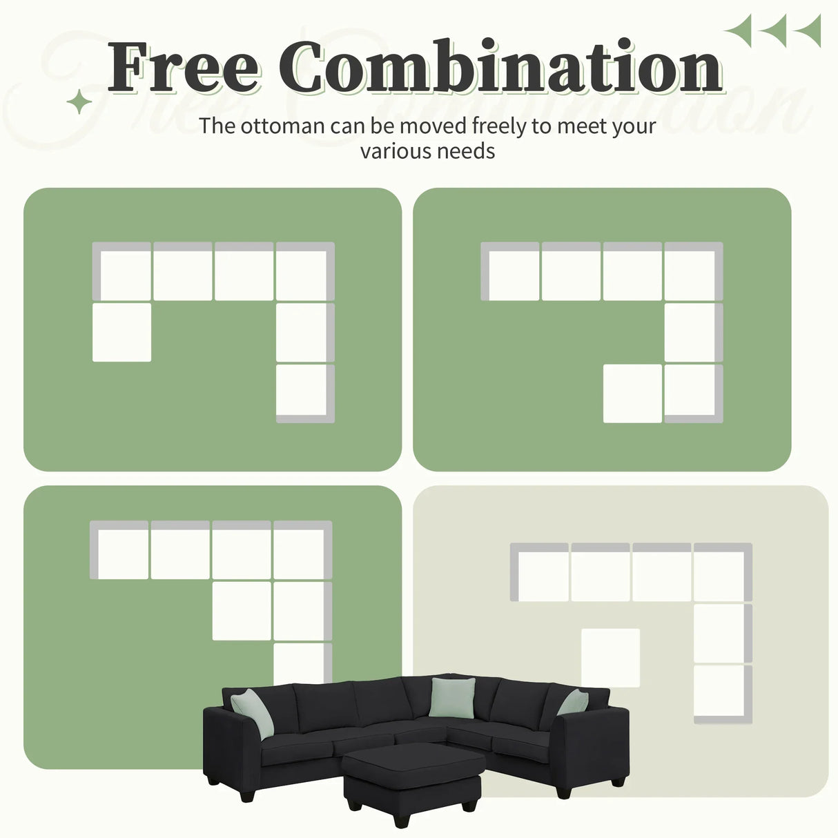L Shaped Sectional Sofa with Ottoman and Cushions Black - Furniture Home Direct