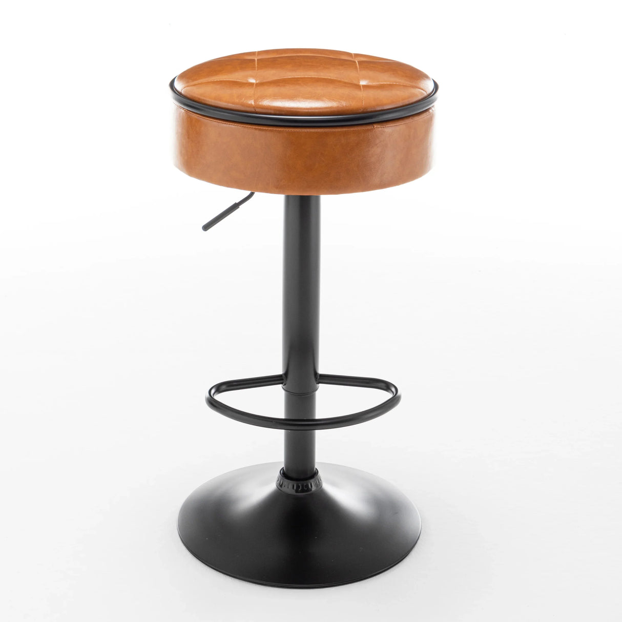 Bar Stool Round Tufted PU Leather Adjustable Height Brown - Furniture Home Direct