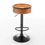 Bar Stool Round Tufted PU Leather Adjustable Height Brown - Furniture Home Direct