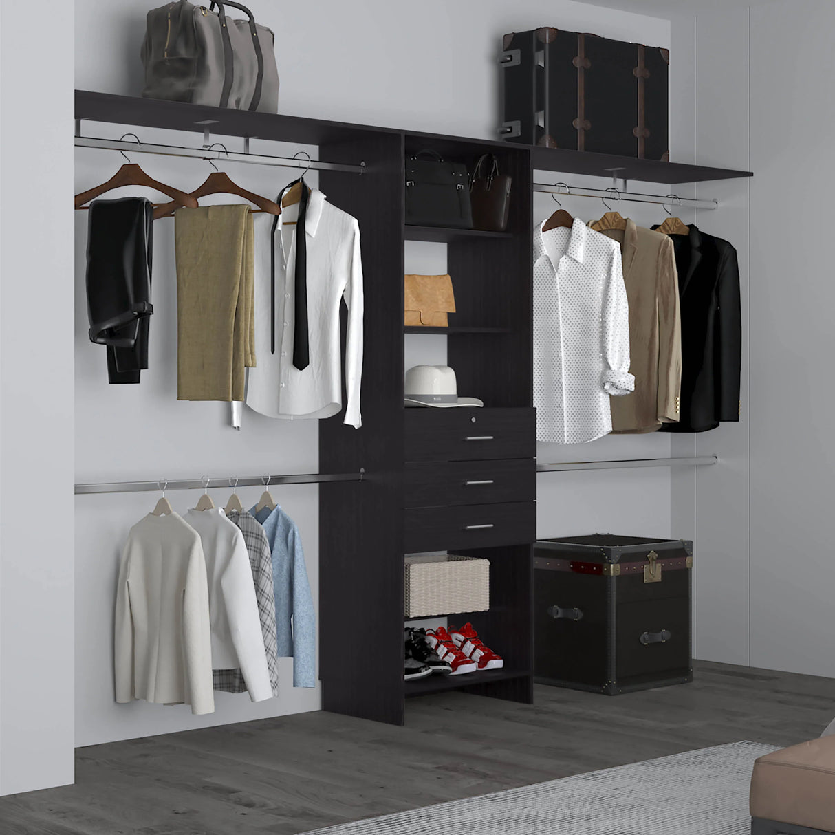Closet System With Drawers Shelves Engineered Wood Black - Furniture Home Direct