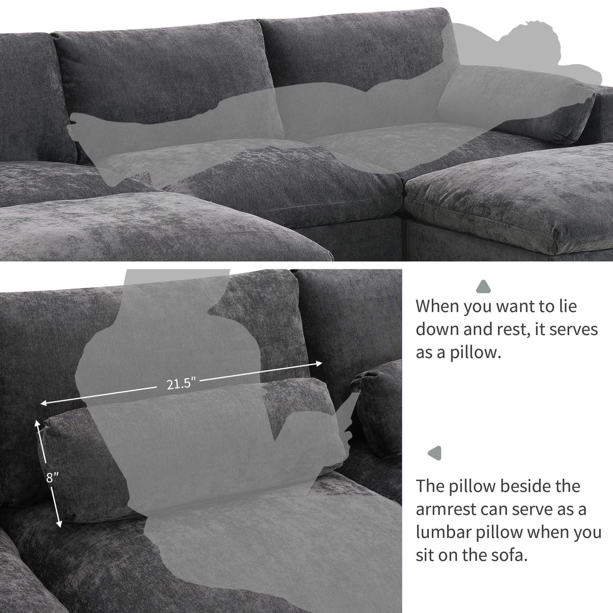 Modular Sectional With Storage Pockets, 5 Seat U Shaped Couch Set With Pillows, Free Combination Modern Cloud Sofa With 2 Movable Ottoman - Furniture Home Direct