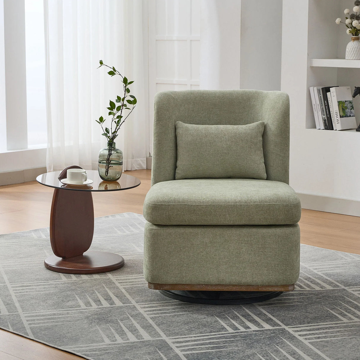 Wide Modern Chenille Cushioned Armless Metal Base 360° Swivel Chair With Pillow - Furniture Home Direct