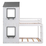 Bunk Bed Wood Bed & Roof, Window, Guardrail, Ladder - Furniture Home Direct