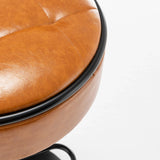 Bar Stool Round Tufted PU Leather Adjustable Height Brown - Furniture Home Direct