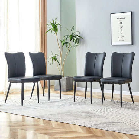 Modern Chair Set 4 Pieces With Vertical Backrest Design For Kitchen And Living Rooms - Black - Furniture Home Direct