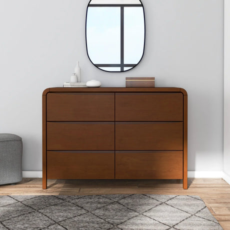 Lionel - Mid-Century Modern Solid Wood 6 Drawer Dresser - Brown - Furniture Home Direct