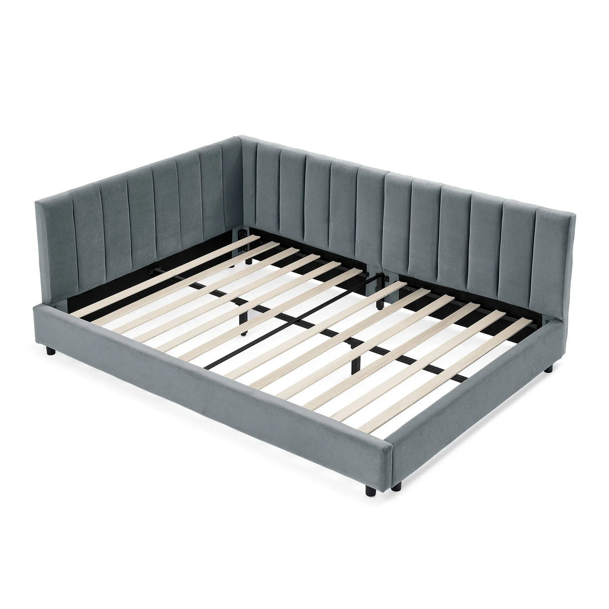 Mid-Century Upholstered Tufted Bed Frame With Backrest And Armrests - Furniture Home Direct