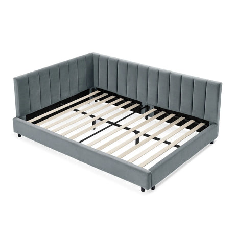 Mid-Century Upholstered Tufted Bed Frame With Backrest And Armrests - Furniture Home Direct