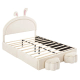 Rabbit-Shaped Bed for Kids Upholstered Full-Size White - Furniture Home Direct