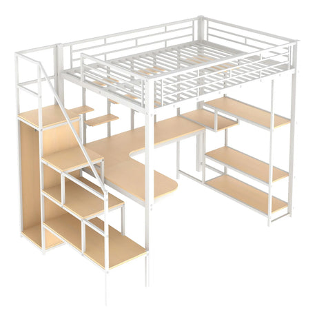Loft Bed With Storage Staircase And Small Wardrobe, Built - In Desk And Storage Shelves - Furniture Home Direct
