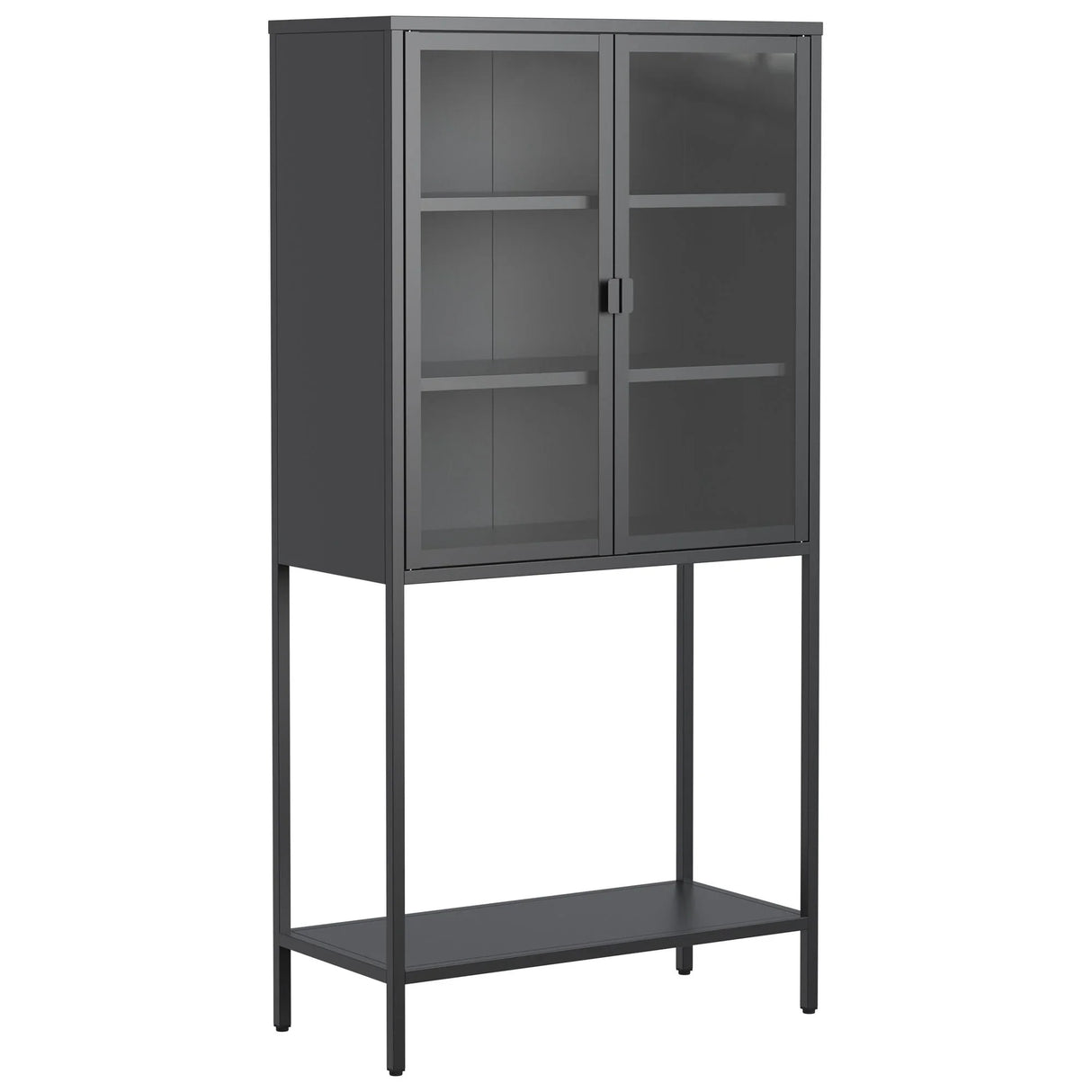 Heavy Duty Metal Storage Cabinet, Display Storage Cabinet With Glass Doors And 2 Adjustable Shelves, Tall Bookcase Modern Bookshelf Cabinet For Home Office, Living Room, Pantry - Furniture Home Direct