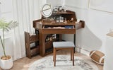 Vanity Desk With Mirror And LED Lights Elegant Walnut - Furniture Home Direct