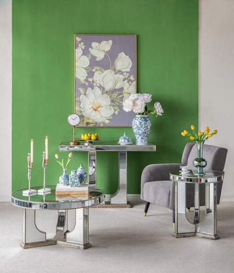 Large Mirrored Dining Table With Elegant Floral Design And - Silver Multi - Furniture Home Direct