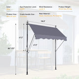 Manual Retractable Patio Awning, UV Resistant Polyester Sun Shade With No Drill Installation - Furniture Home Direct