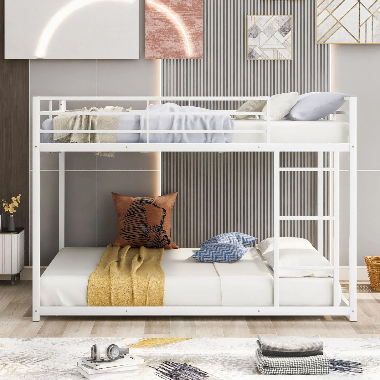 Metal Bunk Bed, Low Bunk Bed With Ladder - Furniture Home Direct
