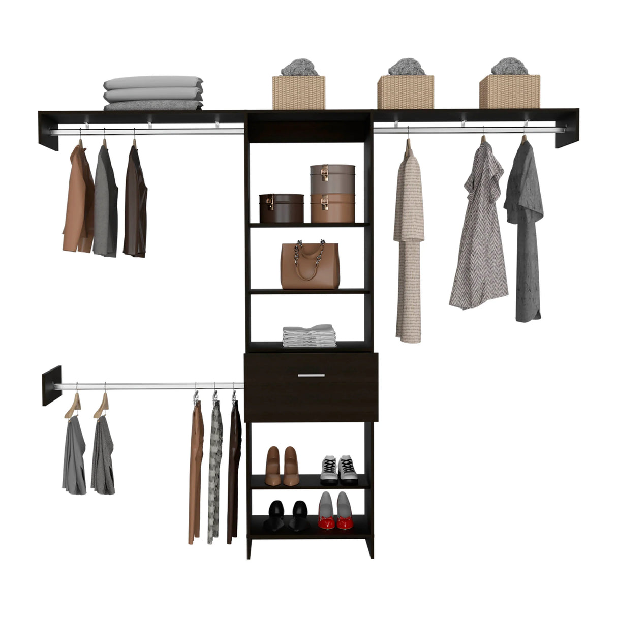 Closet System With Rods And Drawer Wall Mounted Black - Furniture Home Direct