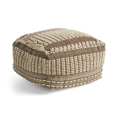Rustic Wool And Cotton Large Pouf, Handcrafted Tufted Design - Brown / Beige - Furniture Home Direct