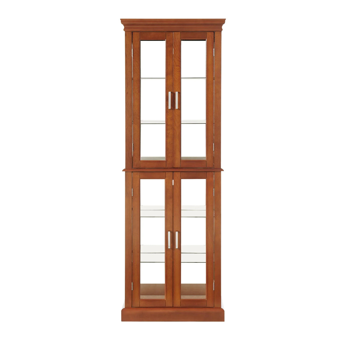 Curio Cabinet Lighted Curio Diapaly Cabinet With Adjustable Shelves And Mirrored Back Panel, Tempered Glass Doors (6 Tier), (E26 Light Bulb Not Included) - Furniture Home Direct
