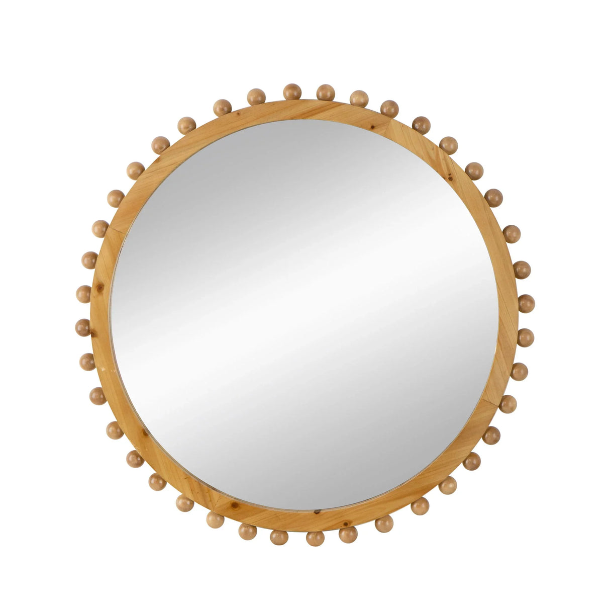 Wood Round Mirror With Beaded Frame, Circle Wall Mirror For Living Room Bedroom Entryway - Brown - Furniture Home Direct