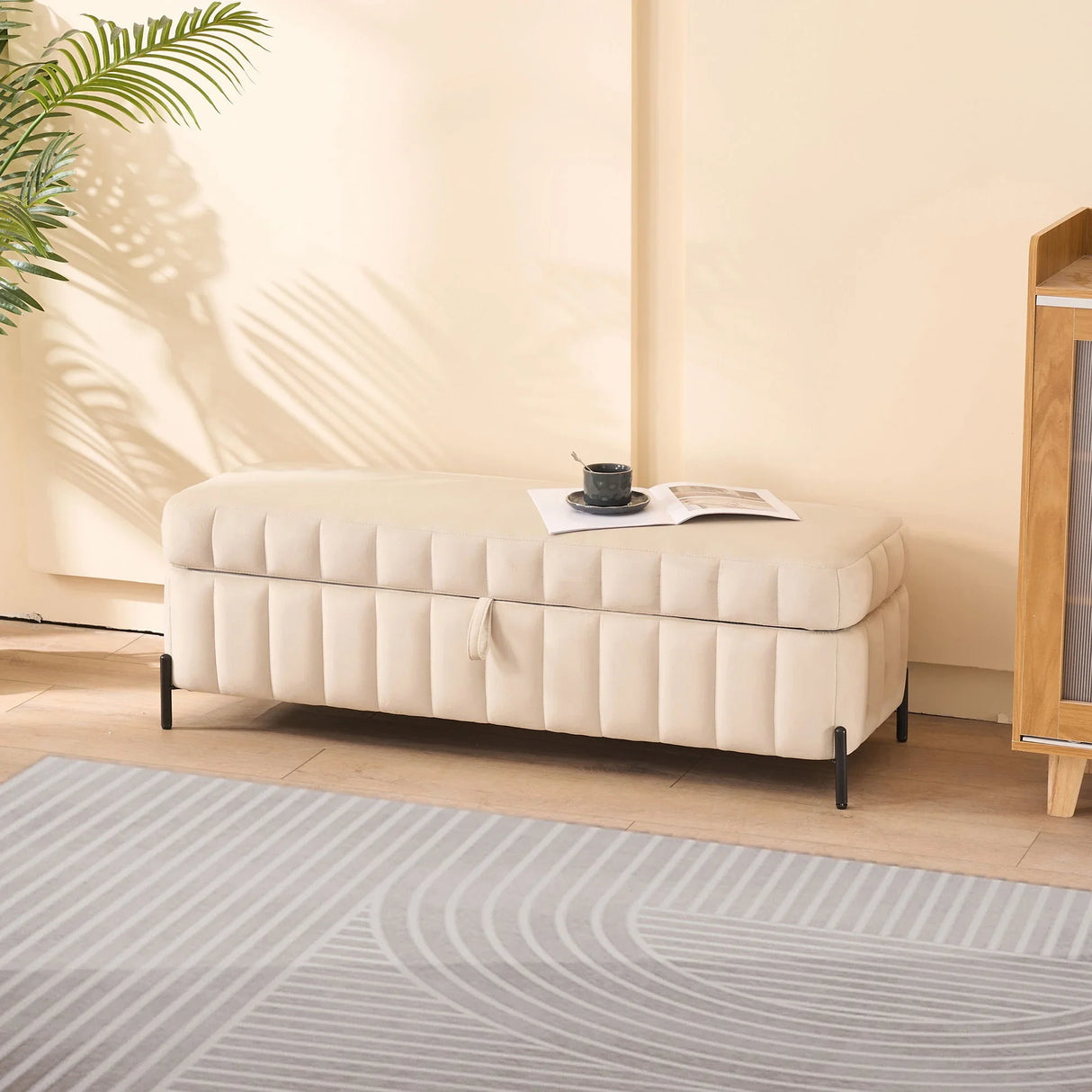 Wide Upholstered Velvet Storage Soft Bench Ottoman With Metal Legs - Furniture Home Direct