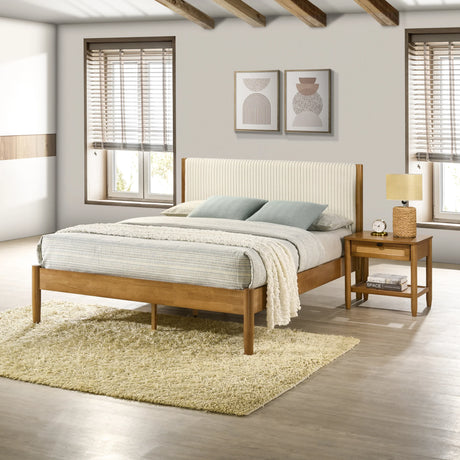 Bedroom Set 5 Piece Corduroy Upholstered Queen Bed Walnut - Furniture Home Direct